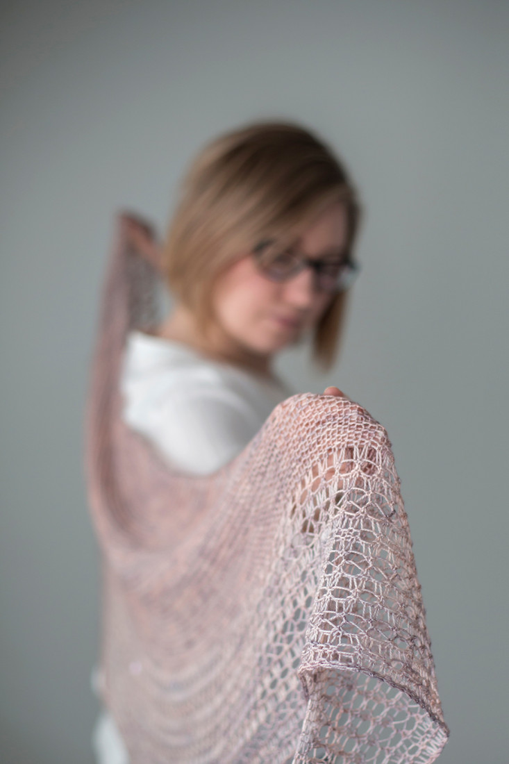 Rosewater – One skein shawl knitting pattern with garter stitch and simple lace. 
