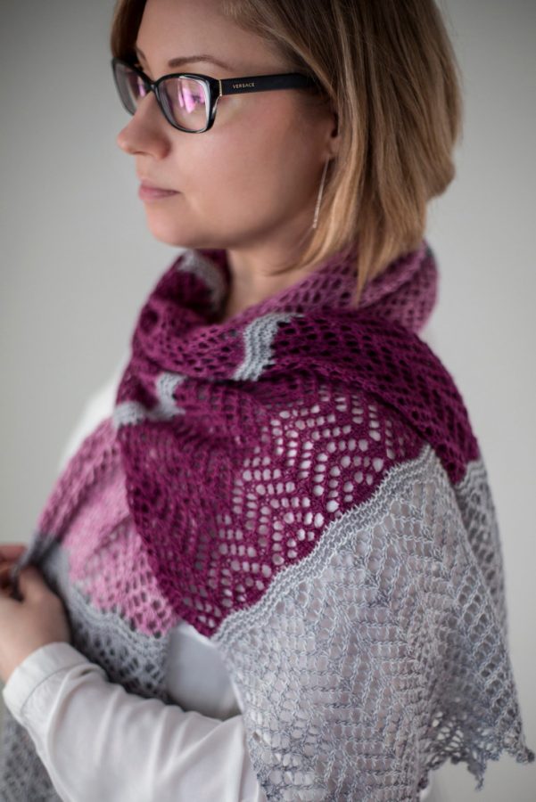 Softly Spoken rectangle shawl pattern from Woolenberry