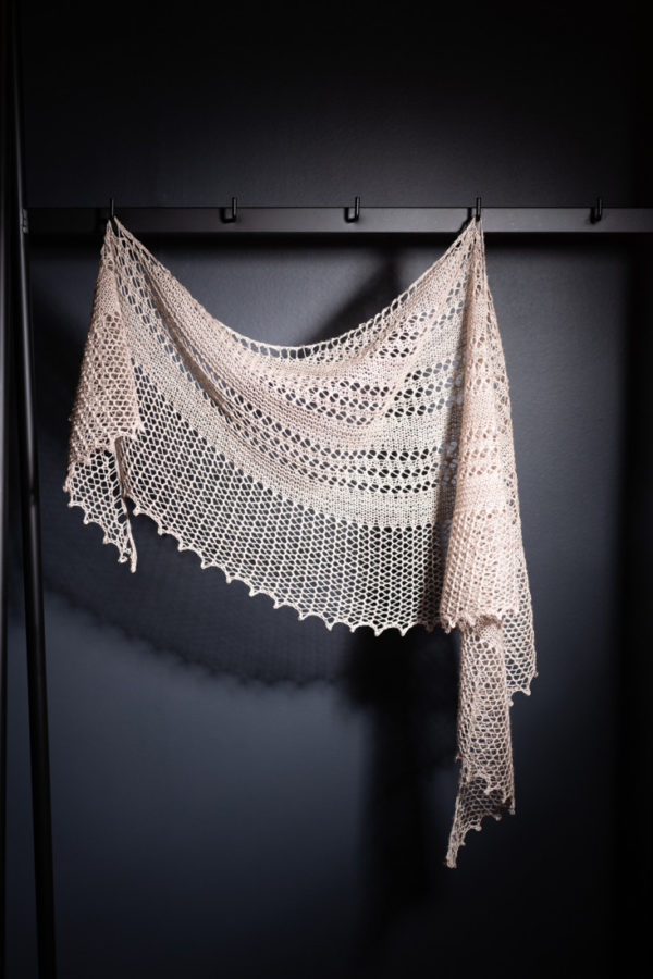 Gossamer – One skein shawl knitting pattern with garter stitch and lace. Perfect for your favourite fingering weight yarn!