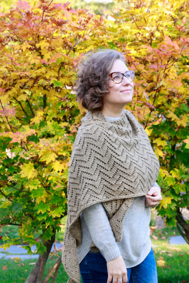 Soft Autumn shawl knitting pattern from Woolenberry