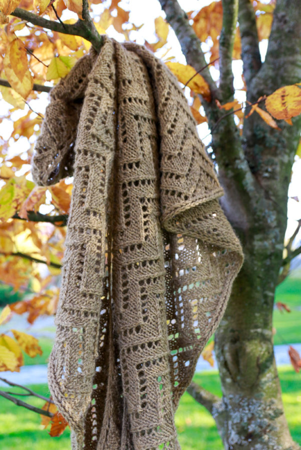 Soft Autumn shawl knitting pattern from Woolenberry