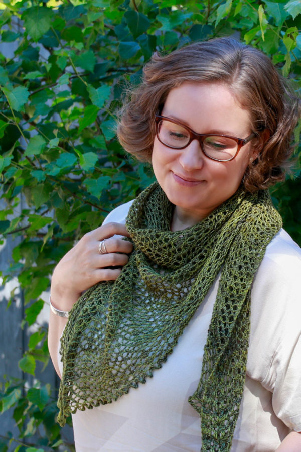 Velvet Moss shawl pattern for one skein of fingering weight yarn