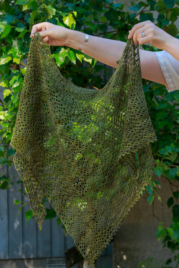 Velvet Moss shawl pattern for one skein of fingering weight yarn