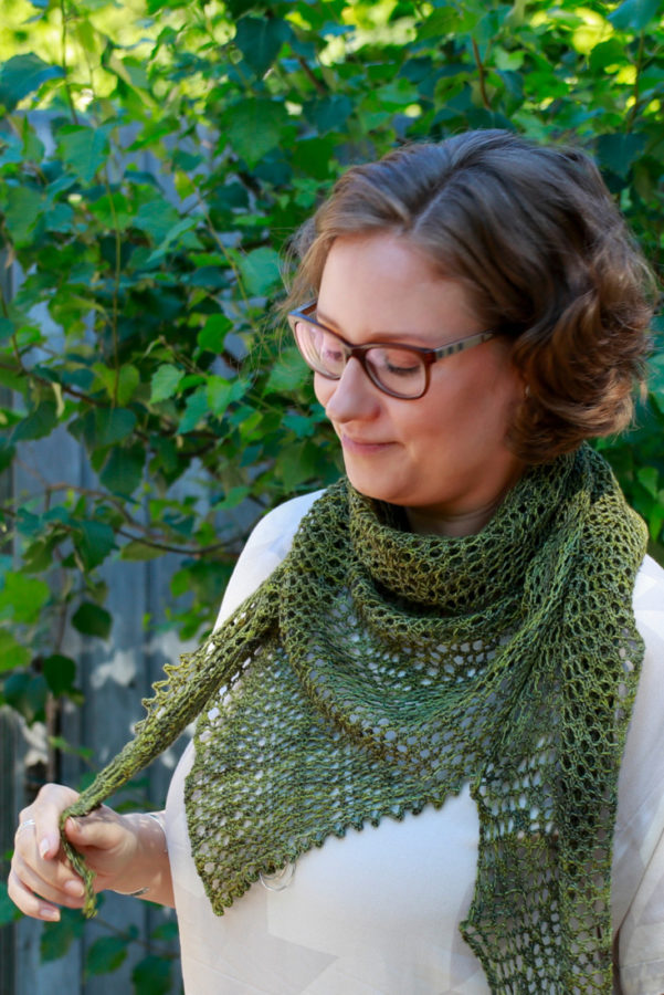 Velvet Moss shawl pattern for one skein of fingering weight yarn