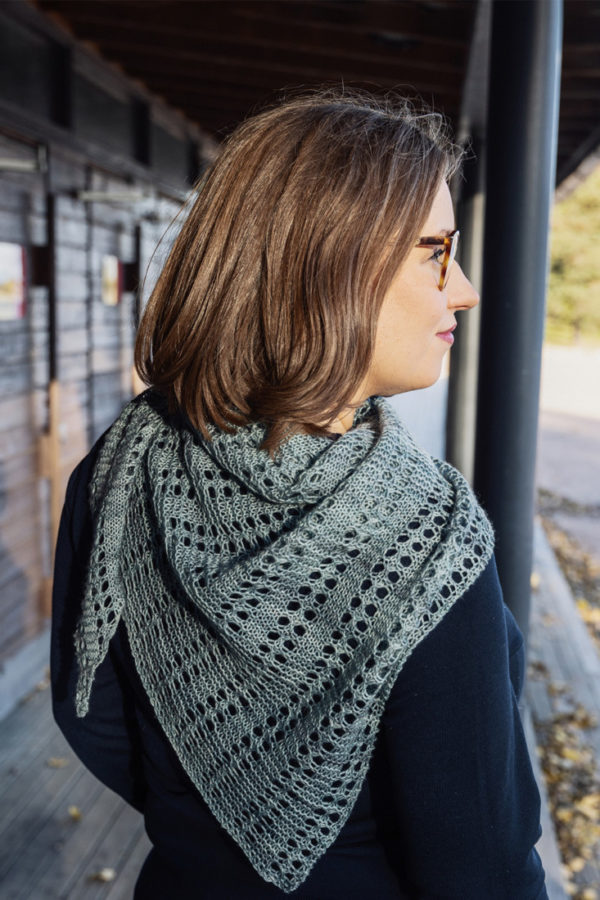 Rooted shawl knitting pattern for one skein of fingering weight yarn. Unisex triangle lace shawl.