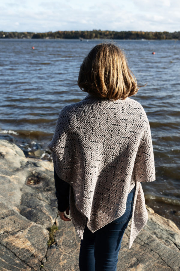 Waterfront shawl knitting pattern with garter stitch and eyelets