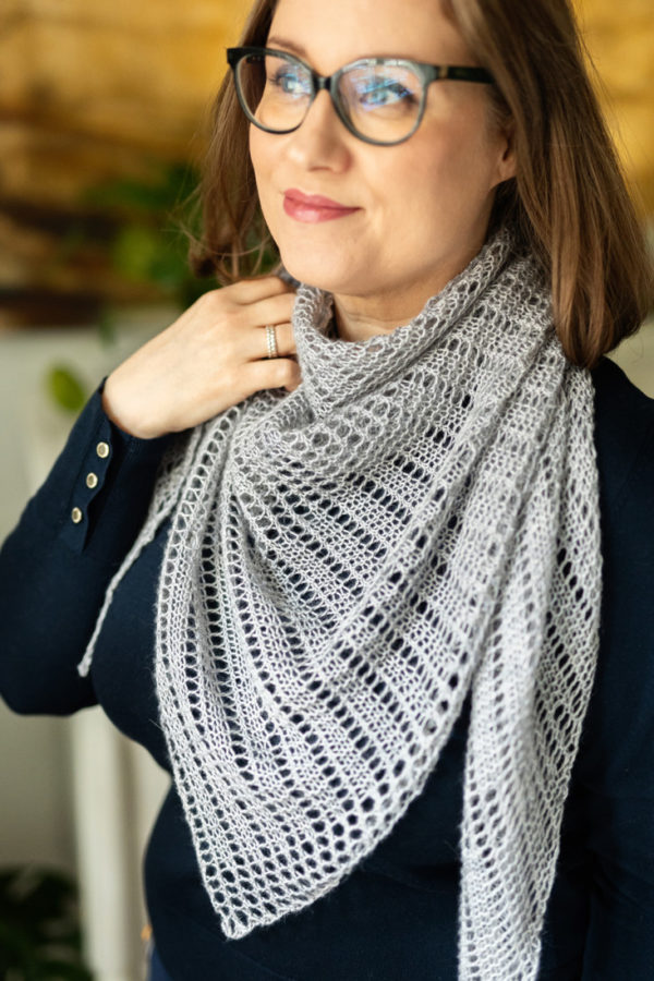 Still Waters – Easy one skein shawl knitting pattern with simple lace and garter stitch