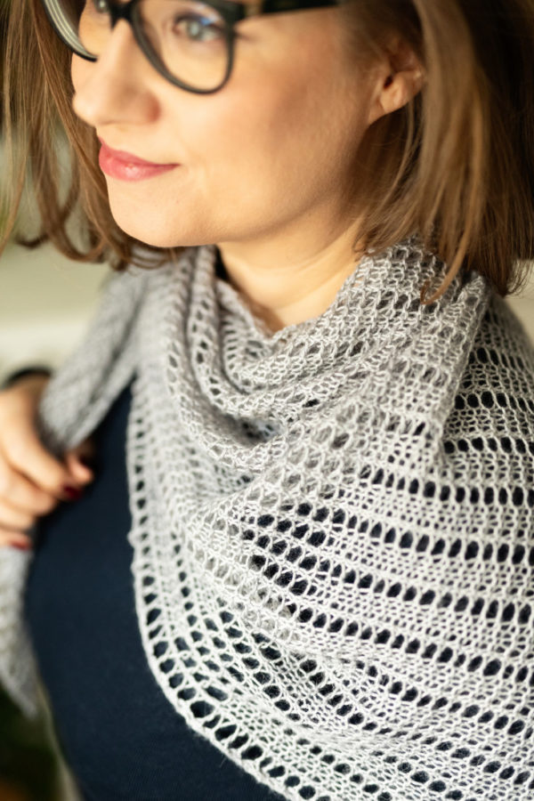 Still Waters – Easy one skein shawl knitting pattern with simple lace and garter stitch