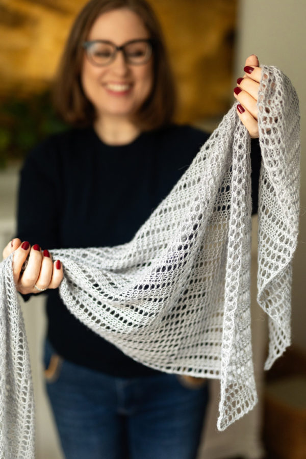 Still Waters – Easy one skein shawl knitting pattern with simple lace and garter stitch